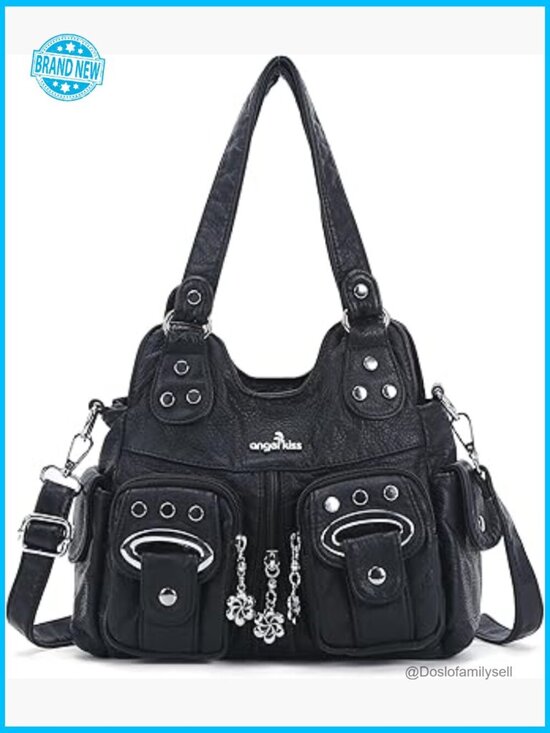 Handbags - Washed Vegan Leather Hobo Bag Multi-Pocket Crossbody Purse Y2K Style Adjustable